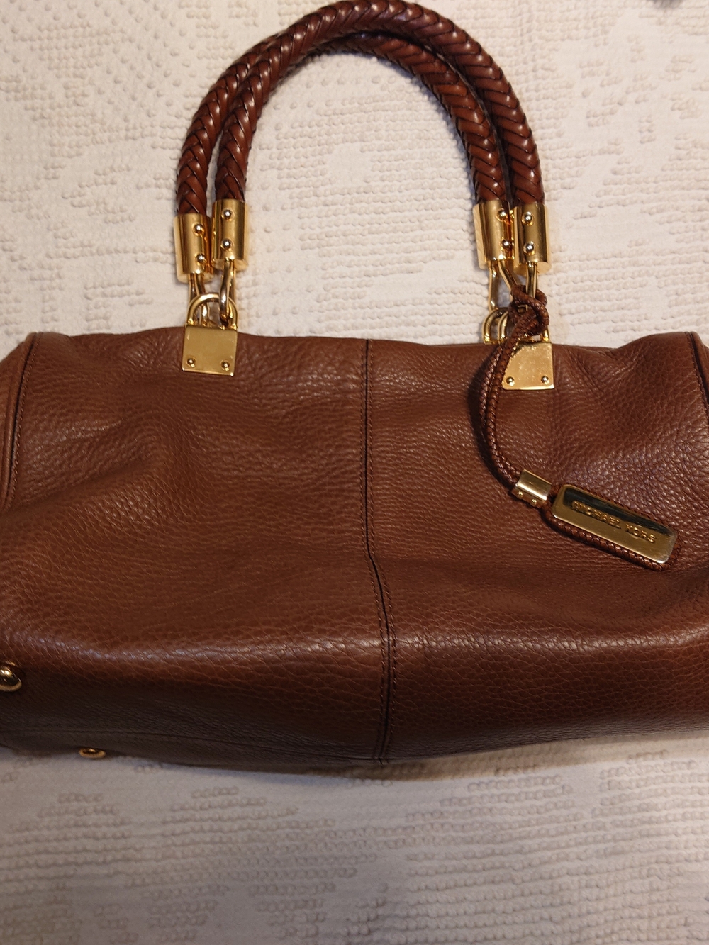 Vintage Michael Kors Brown Pebbled Leather Satchel with Braided Handles